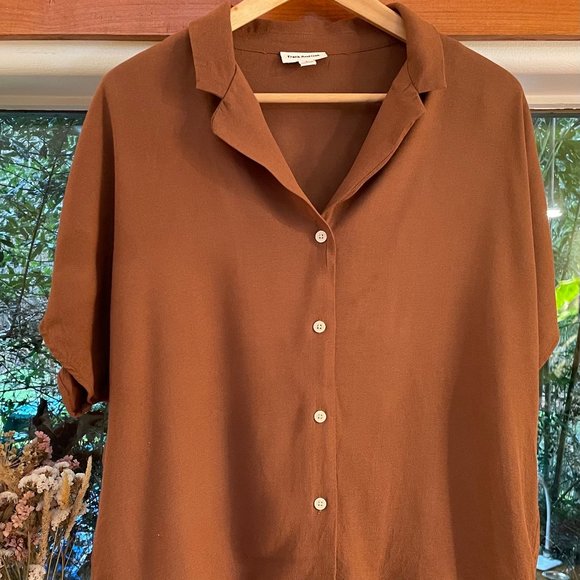 Frank and Oak Camp Collar Blouse in Brown - Picture 1 of 5